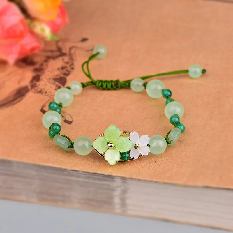 Beading - Green Jade Flower Bracelet Amulet Amulets