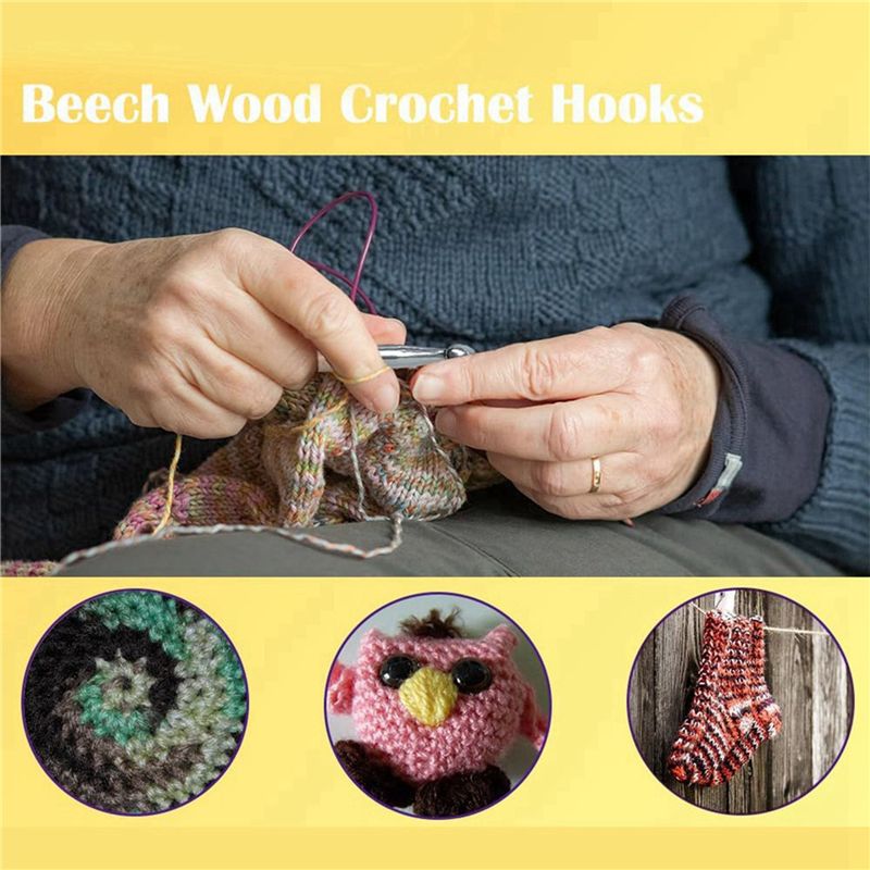 SEWS-80Pcs Wood Crochet Hooks  - Wooden Crochet Hooks Ergonomic Handle review and price
