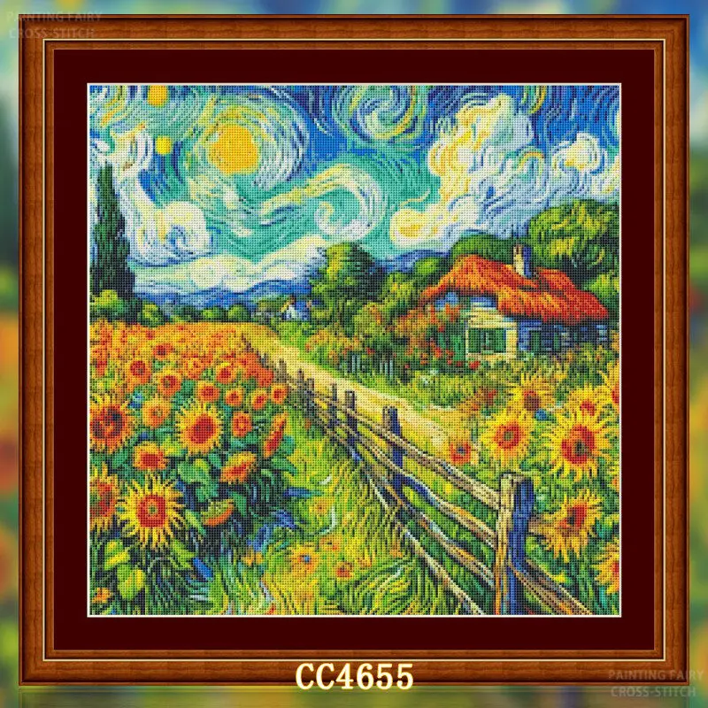 [[CC4656-Van Gogh Series Sunfl - Cross Stitch Stamped Kits Beginners review and price
